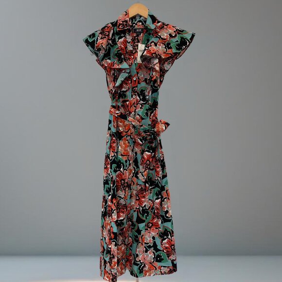 NWT Anthropologie Maeve Flutter Sleeve Button Front Midi Cotton Shirt Dr… - Picture 5 of 5